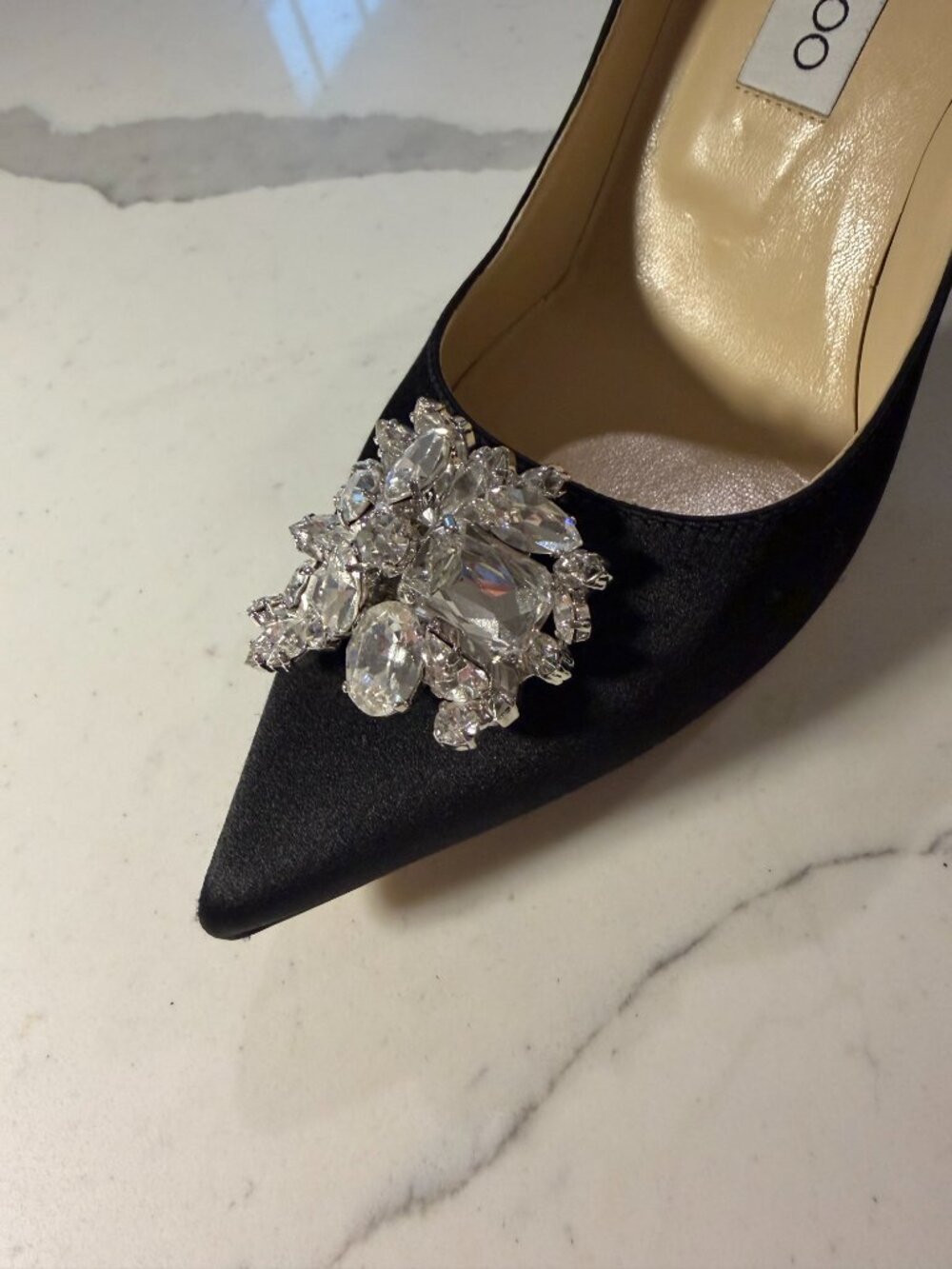 Jimmy Choo Romy Black Satin Crystal Jewel Brooch Pumps - IT 38 - Picture 4 of 6